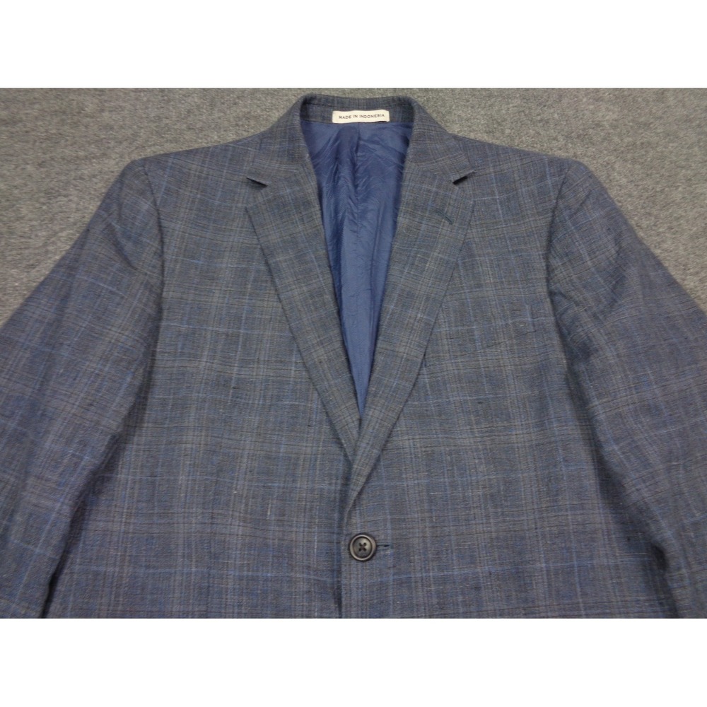Joseph Abboud Linen Blazer Jacket Men 40R Blue Wool Glen Check Sport Coat Suit